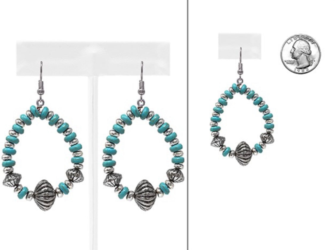 Stone & Stamped Bead Earrings