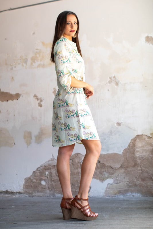 Desert art scene oversized collared shirt dress