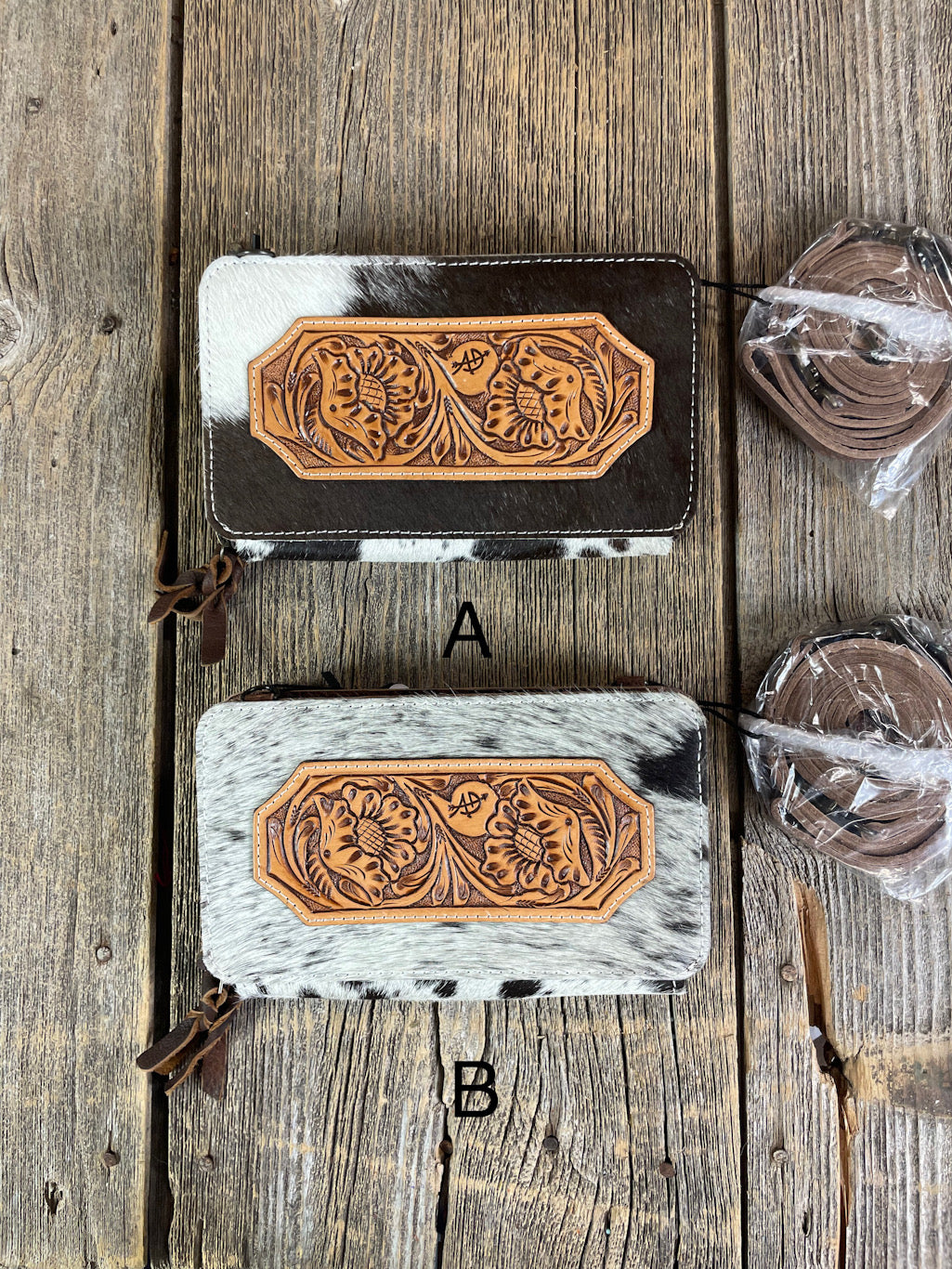 Cowhide Double Zip Crossbody Wallet