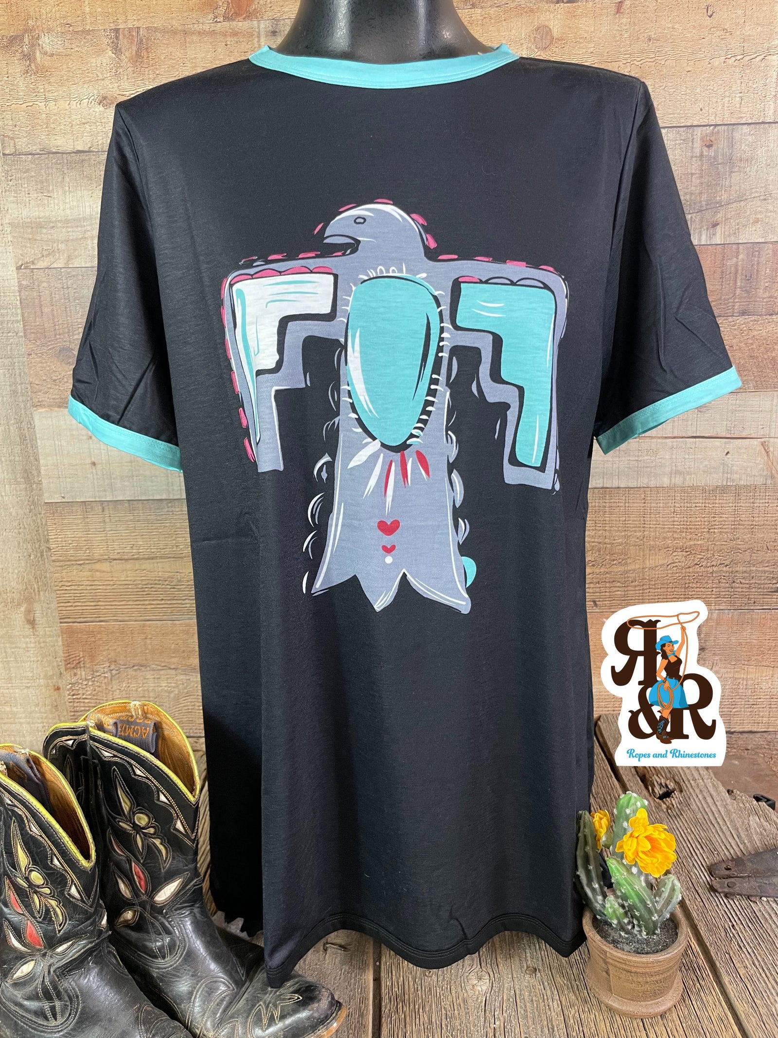 Black & Turquoise Thunderbird Top