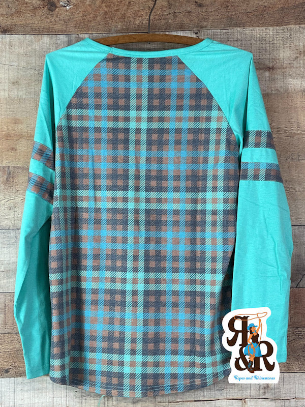 Turquoise Plaid Longsleeve Top