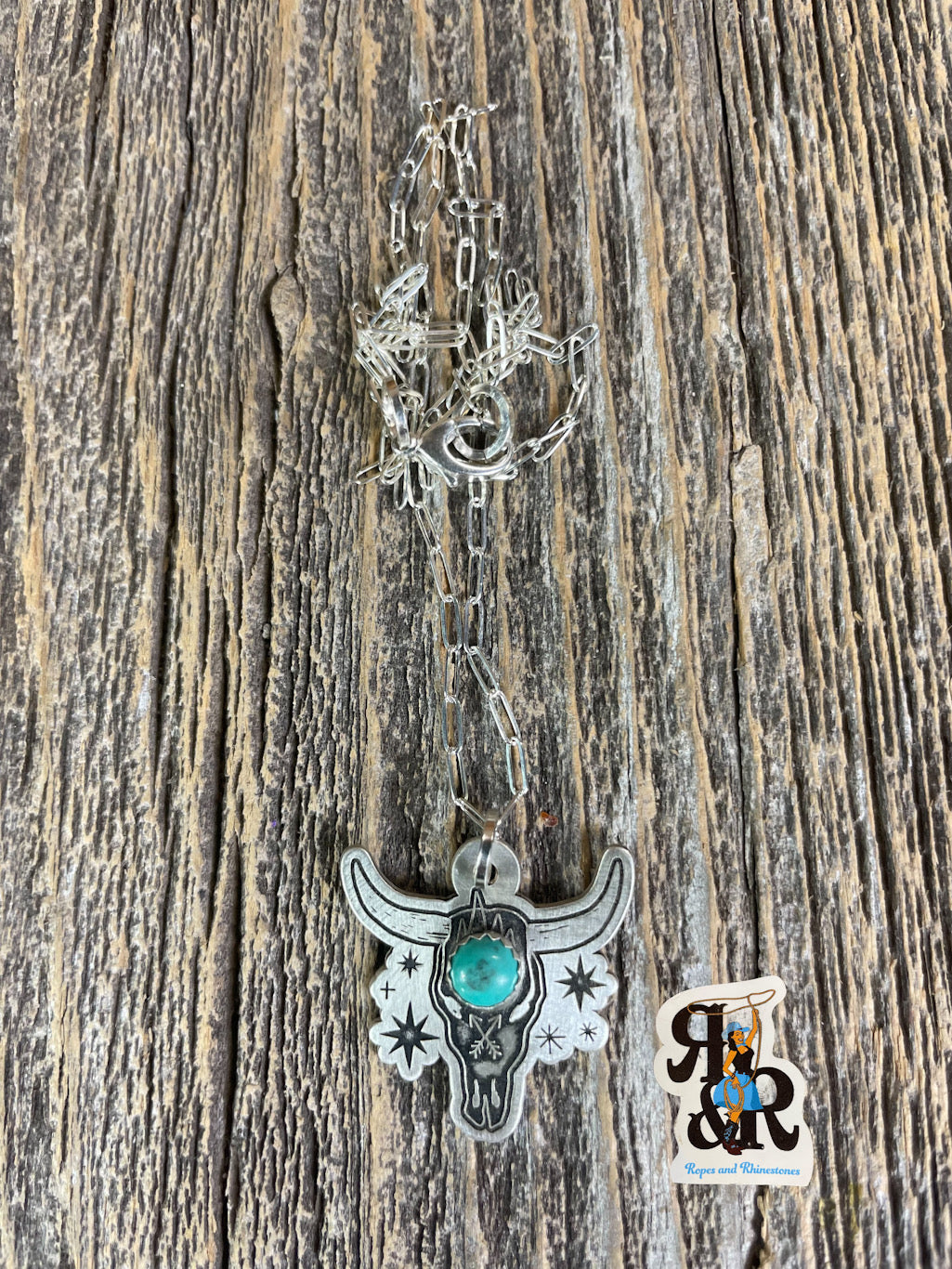 Cow Skull & Turquoise Necklace