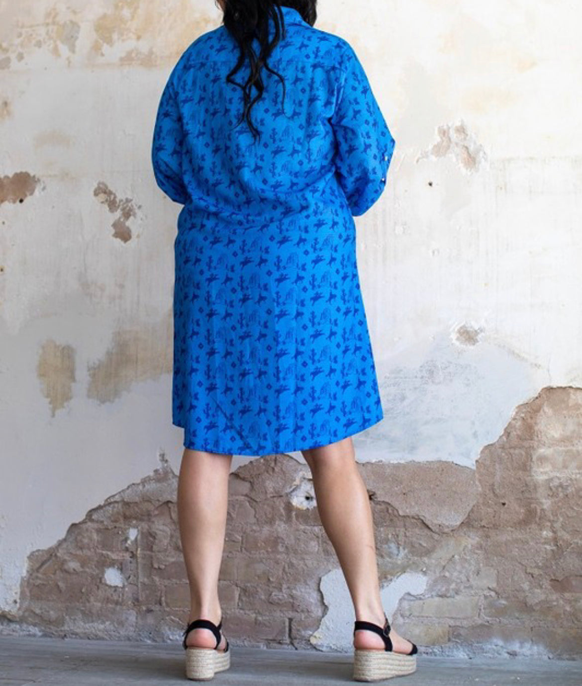 Blue desert oversized collared shirt dress