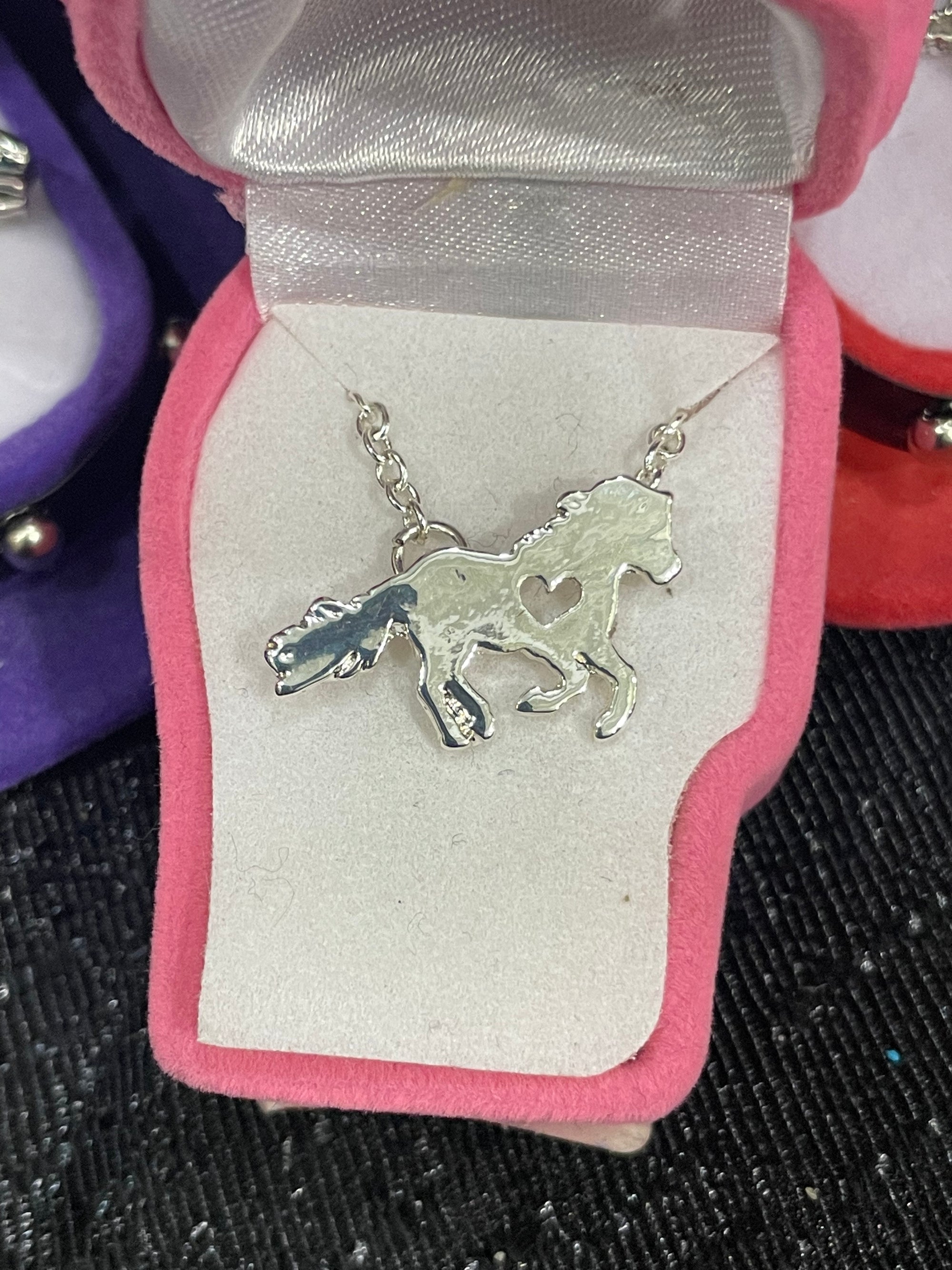 Running Heart Pony necklace  w/ hat gift box