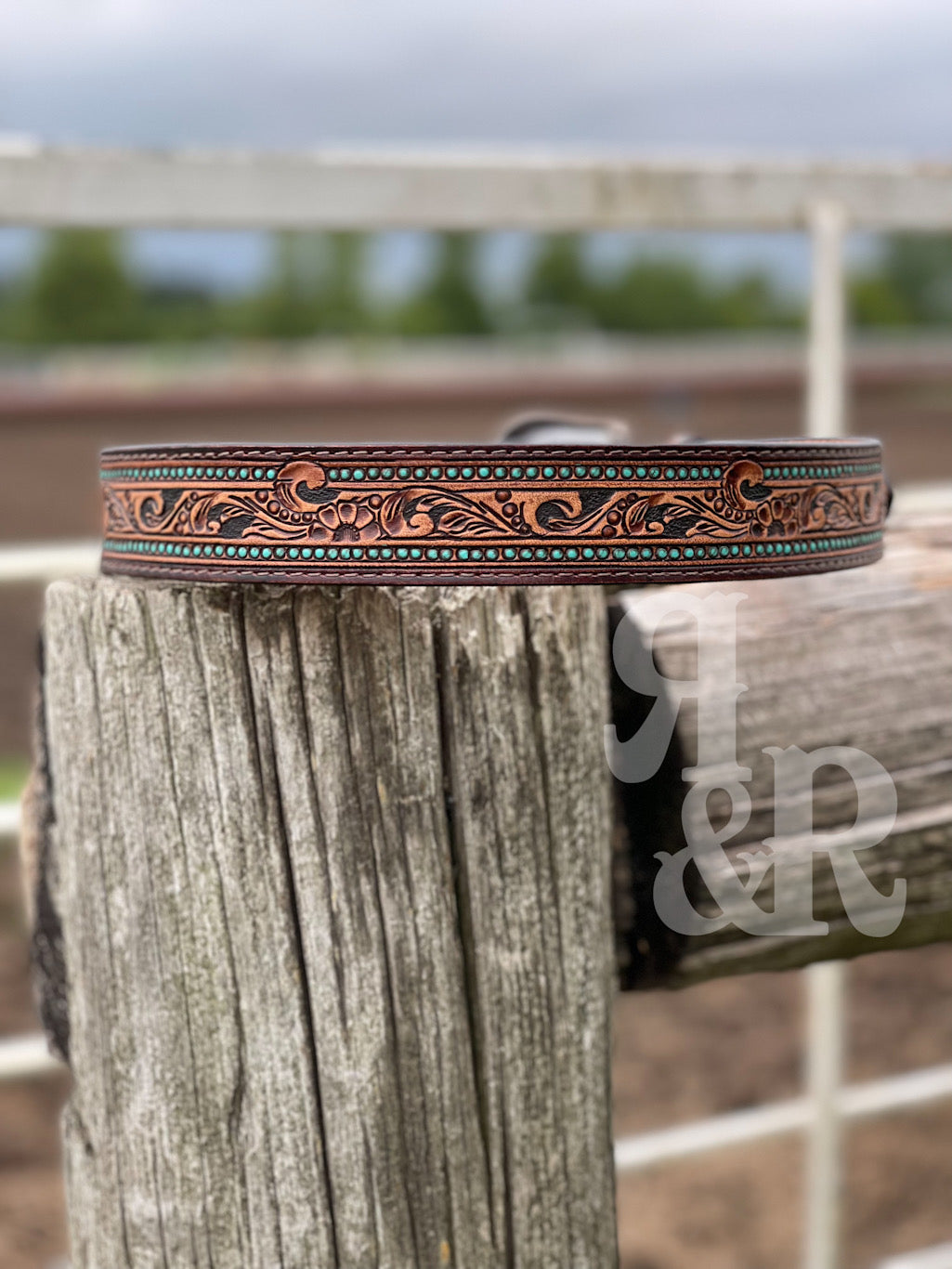 Turquoise Spot Tooled Leather Belts