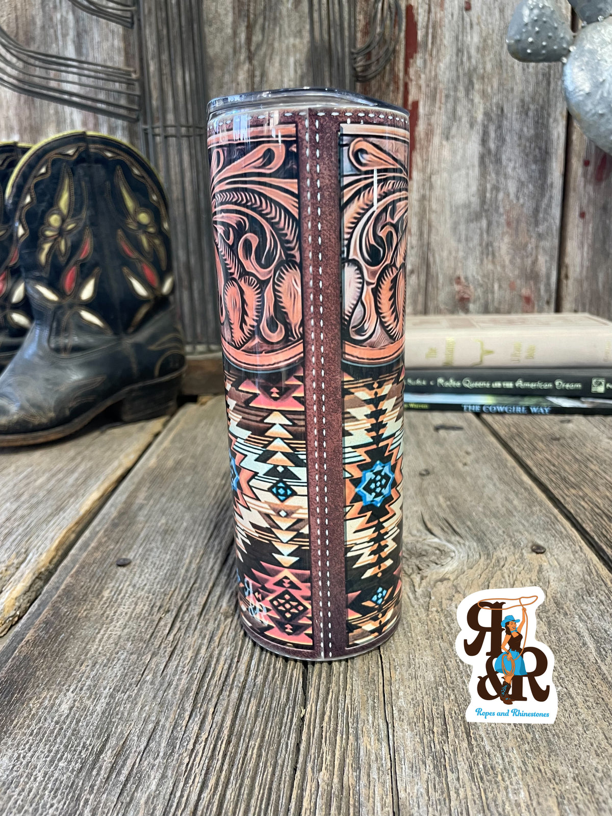 Tooled Leather &amp; Aztec Tumbler