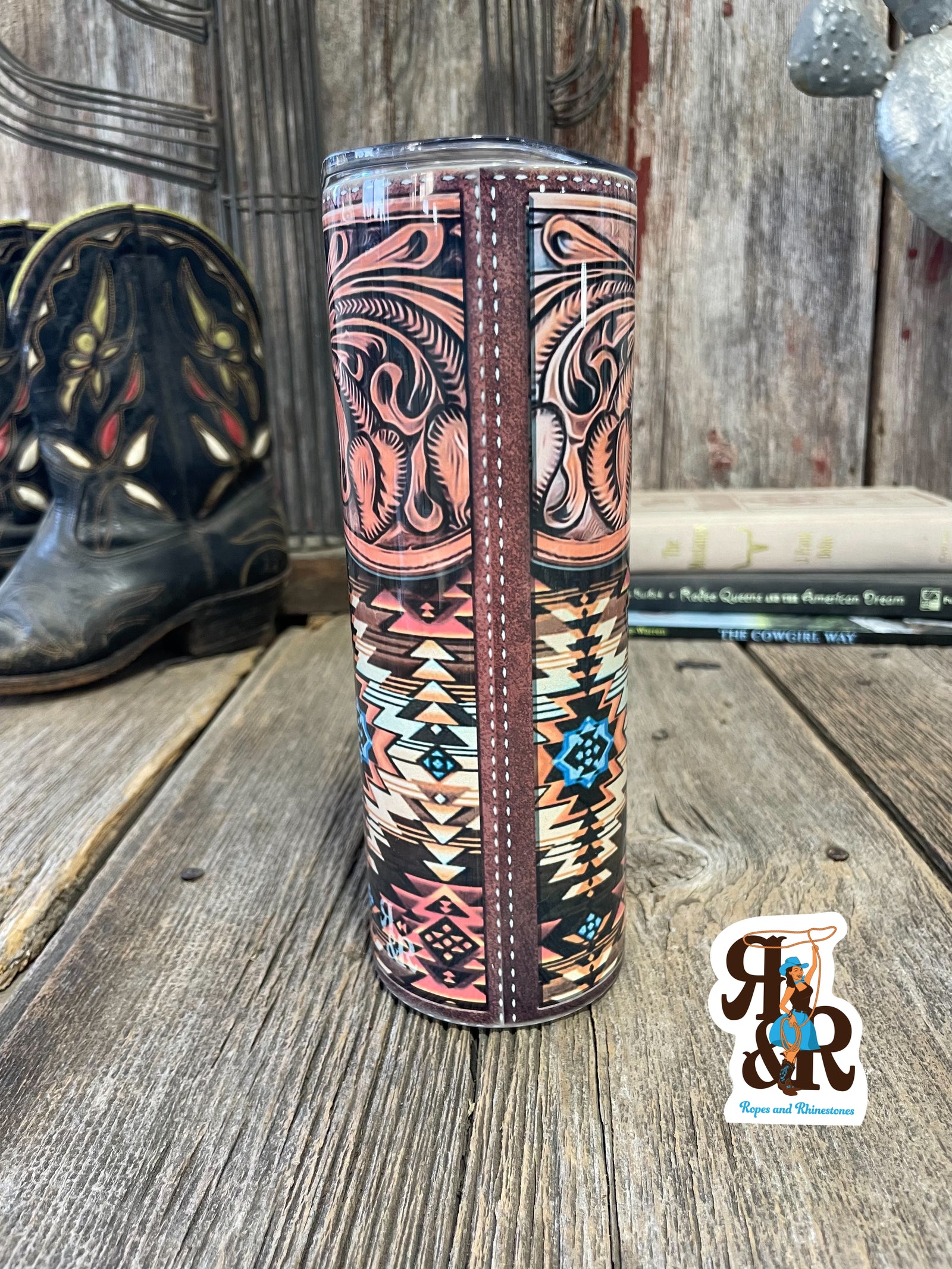 Tooled Leather & Aztec Tumbler
