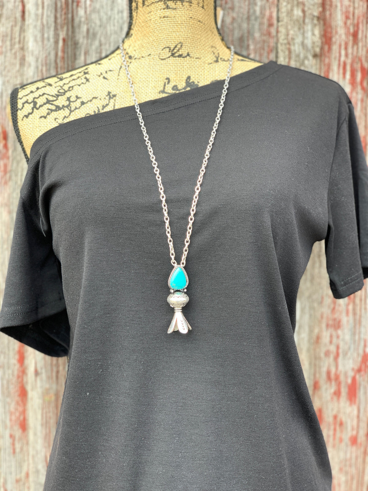 Turquoise Teardrop Single Squash Blossom Necklace Set