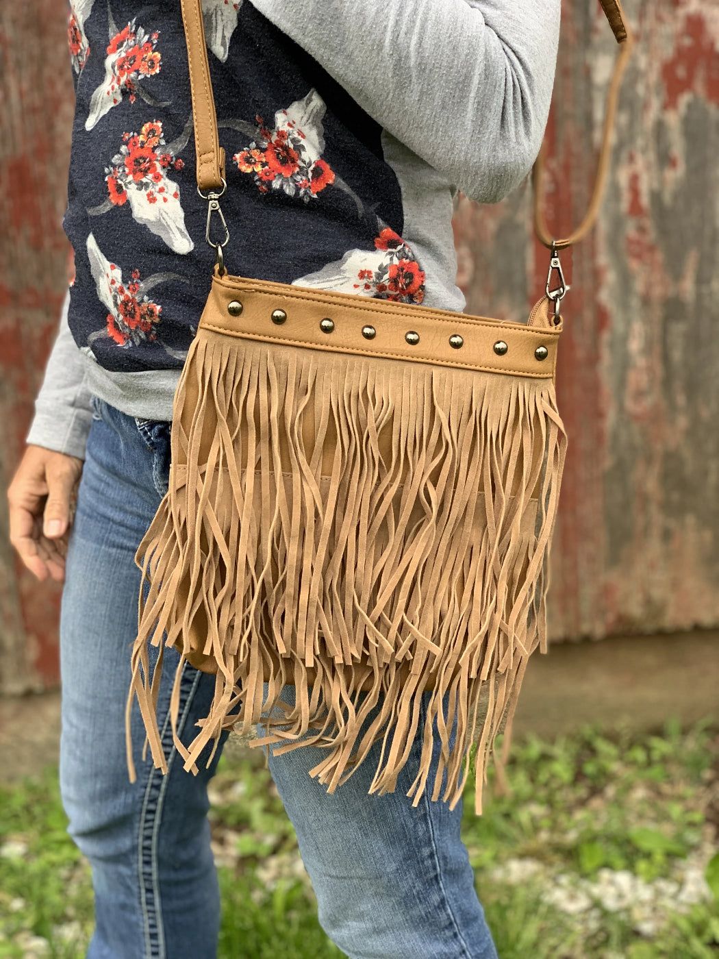 Studded Fringe Crossbody Purse