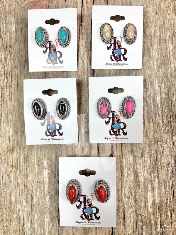 Sammi Oval Rope Edge Stud Earrings - Ropes and Rhinestones