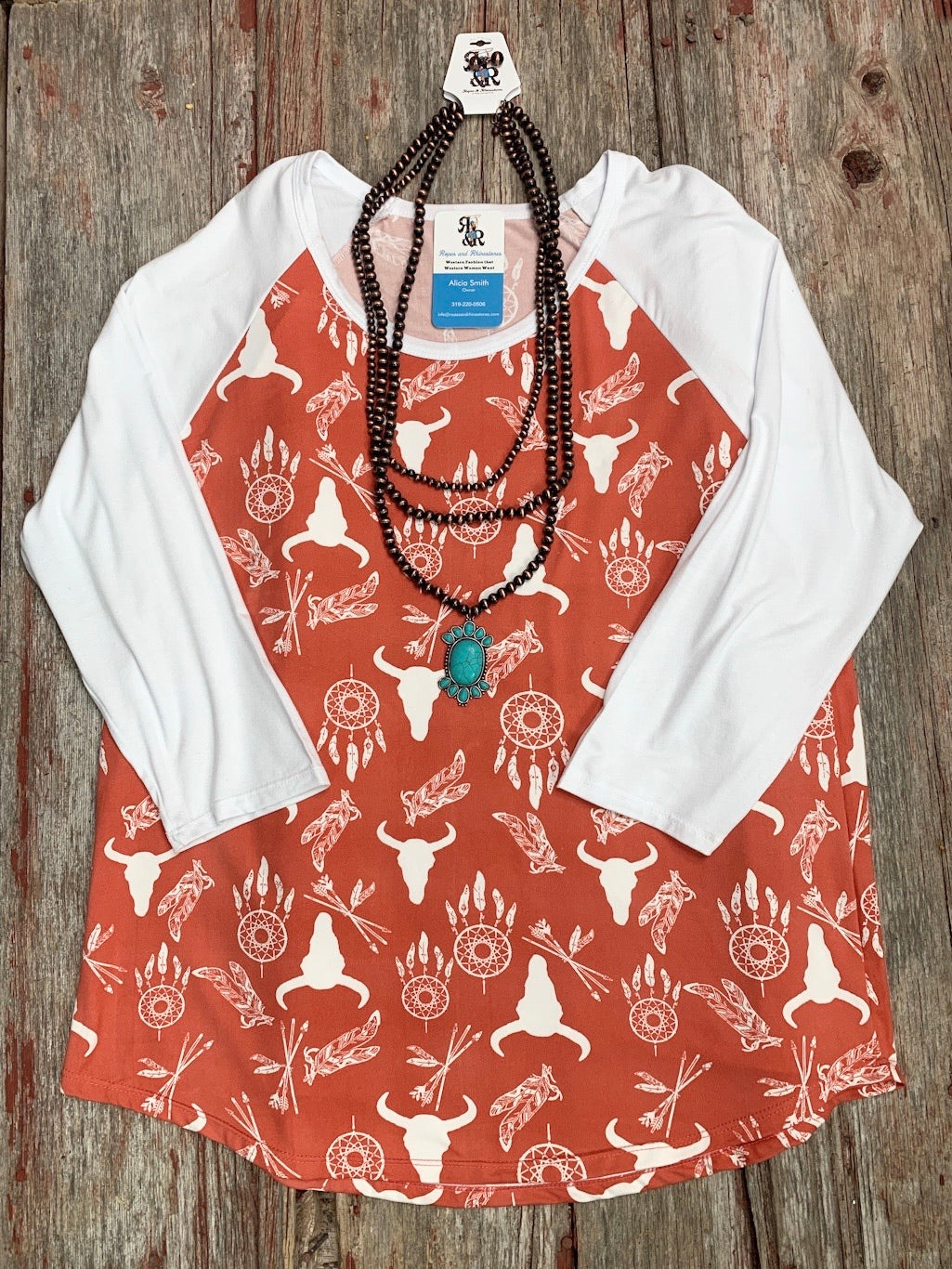 Cow Skull &amp; Dream Catcher Baseball Shirt