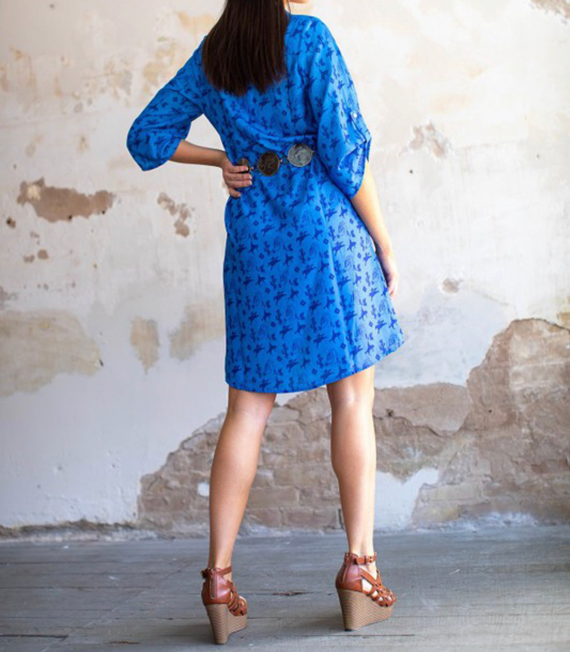 Blue desert oversized collared shirt dress