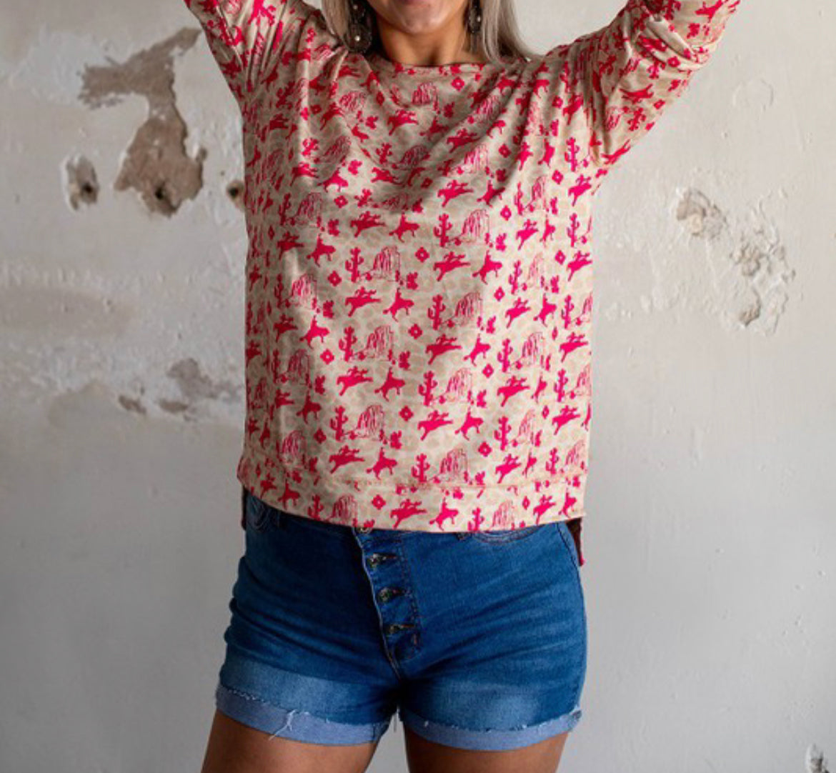 Desert Cowboy Pink Slit Top