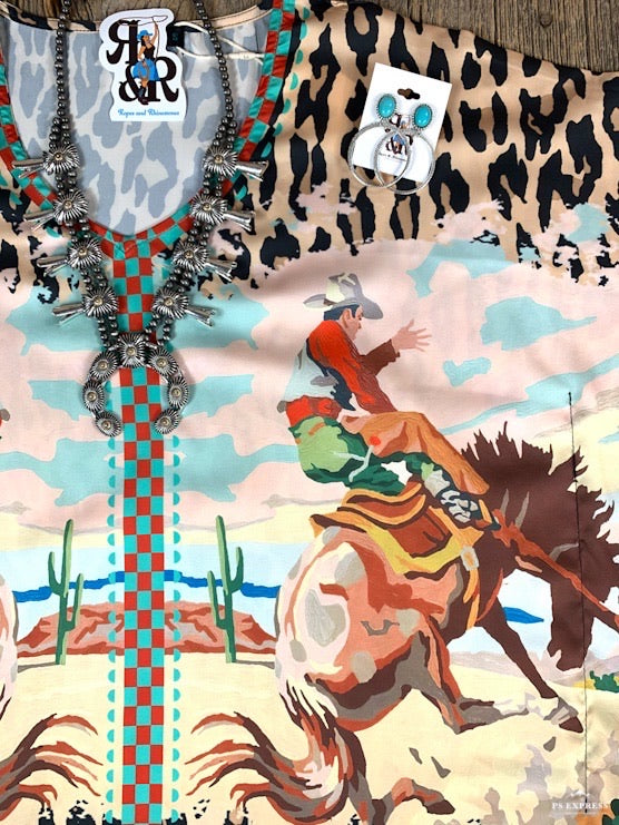 Bucking Bronc Leopard Poncho