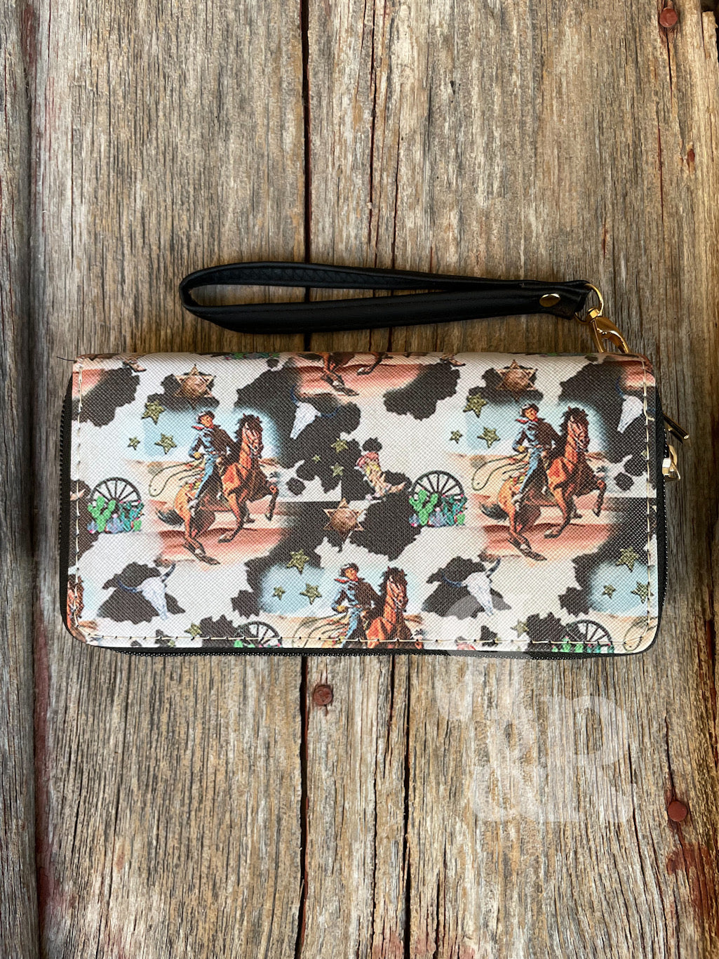 Cowhide Round Up Double Zip Wallet