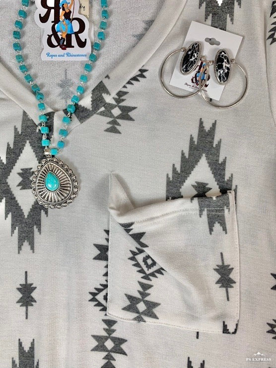 Aztec V Neck Pocket Top