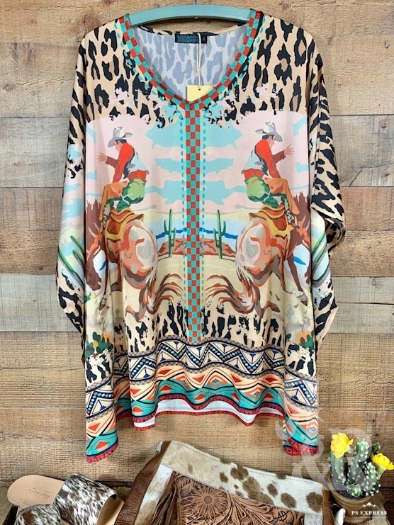 Bucking Bronc Leopard Poncho