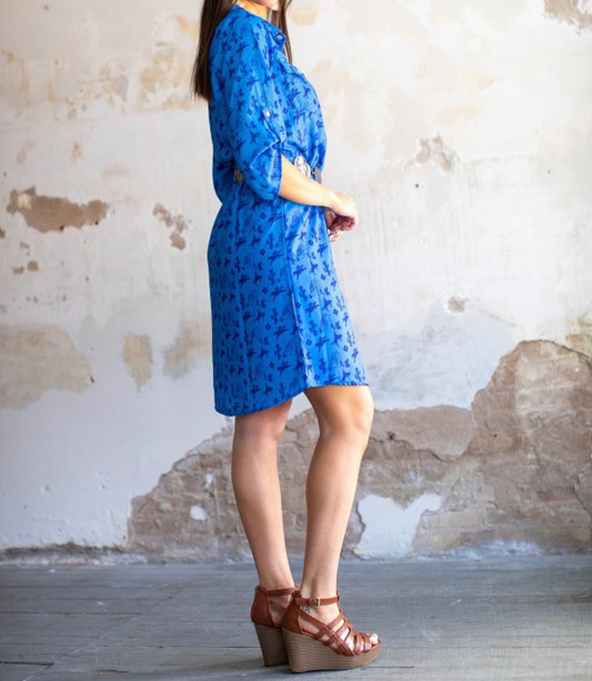 Blue desert oversized collared shirt dress