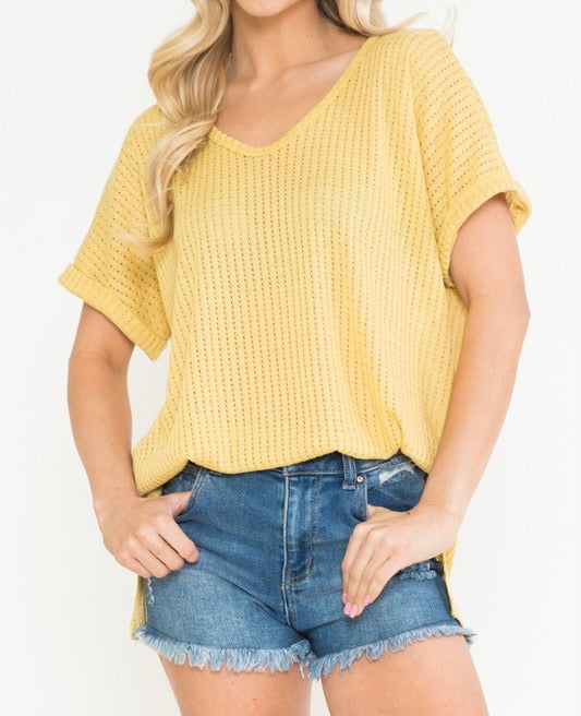 Mustard Loose Weave Top