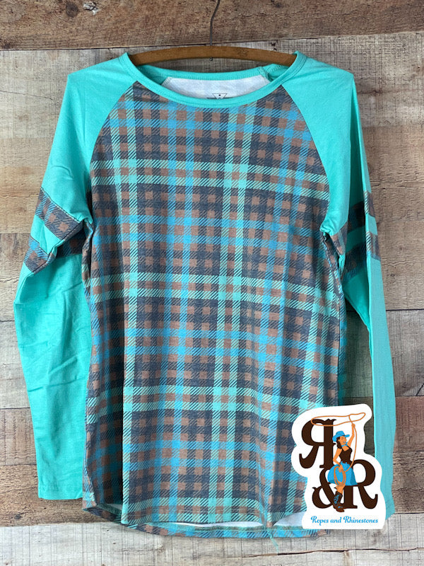 Turquoise Plaid Longsleeve Top