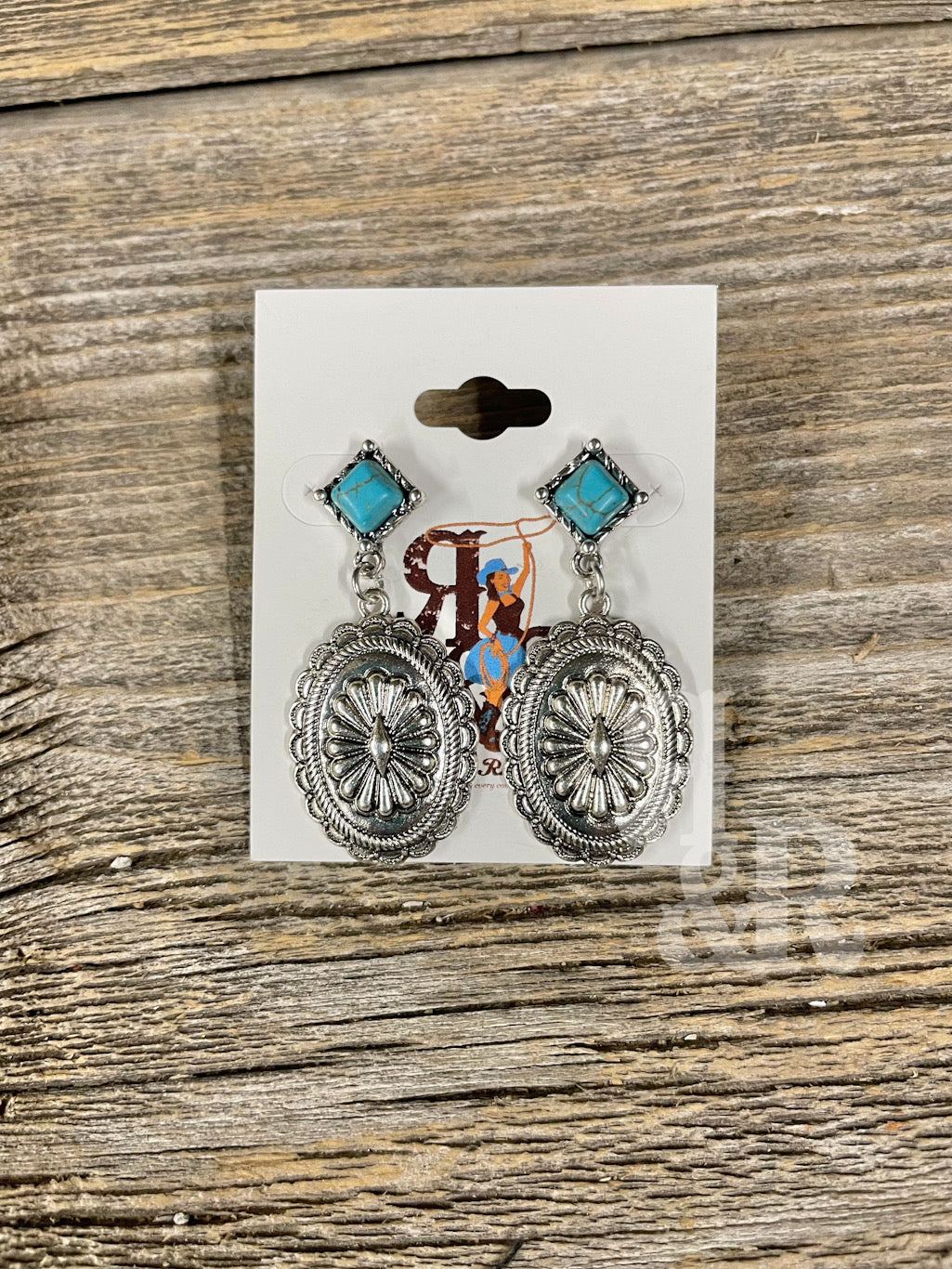 Turquoise Diamond Post Concho Earrings
