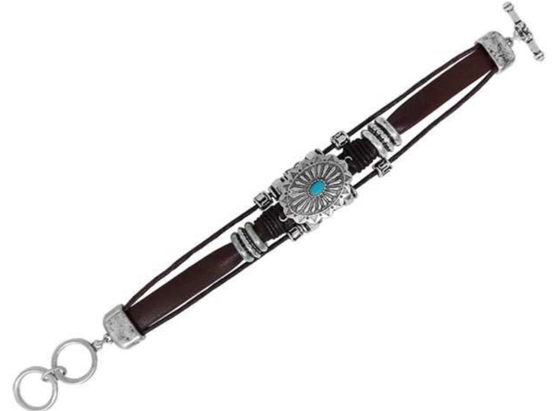 Western Faux Leather Toggle Bracelet Concho