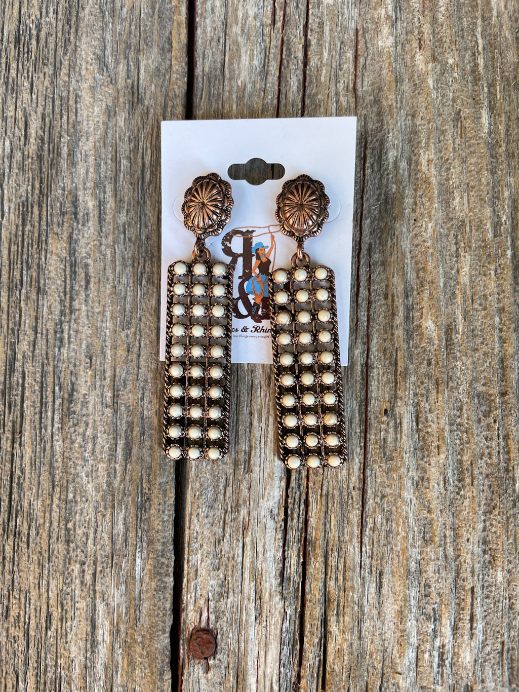 White & Copper Rectangle Earrings