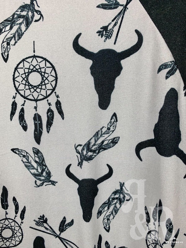 Cow Skull &amp; Dream Catcher Baseball Shirt