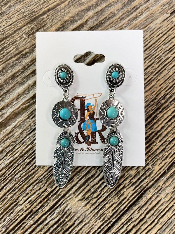Feather Concho Turquoise Earrings