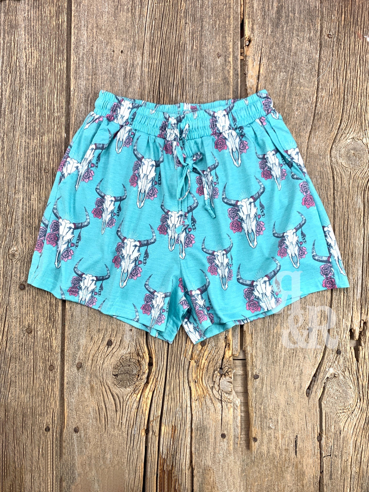Cow Skull Turquoise Shorts