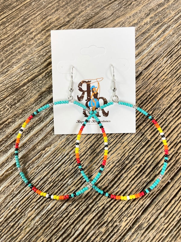Seed Bead Turquoise Hoop Earrings