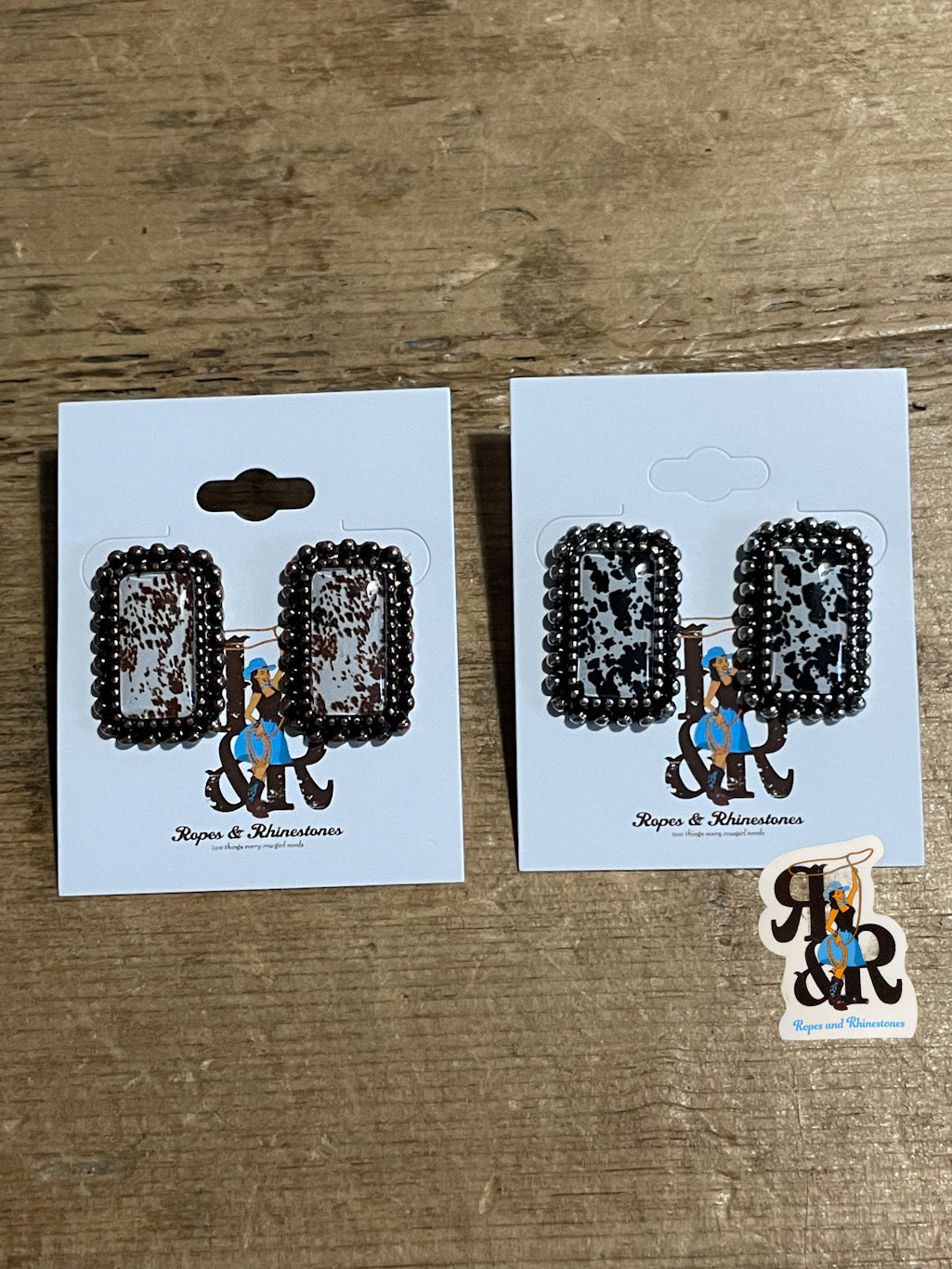 Cowhide Print Rectangle Earrings