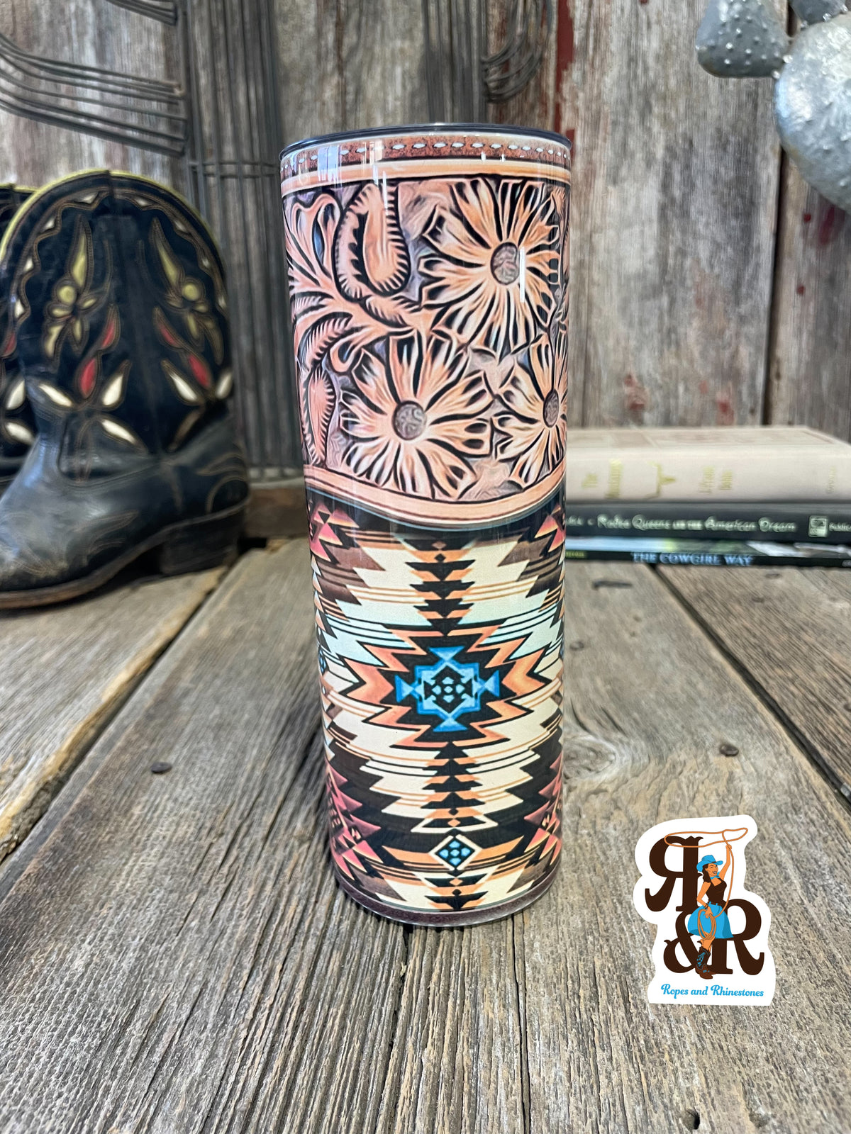 Tooled Leather &amp; Aztec Tumbler