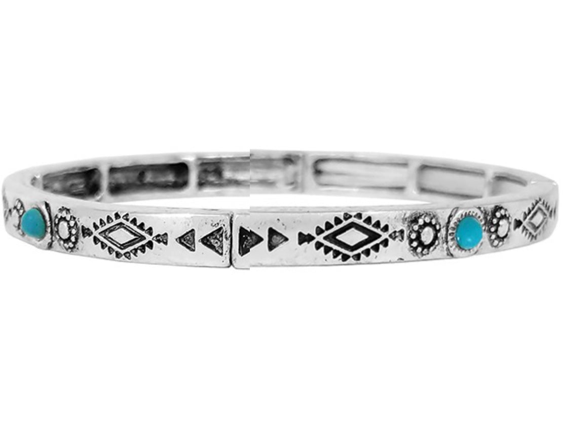 Aztec Stamp Turquoise Stretch Bracelet