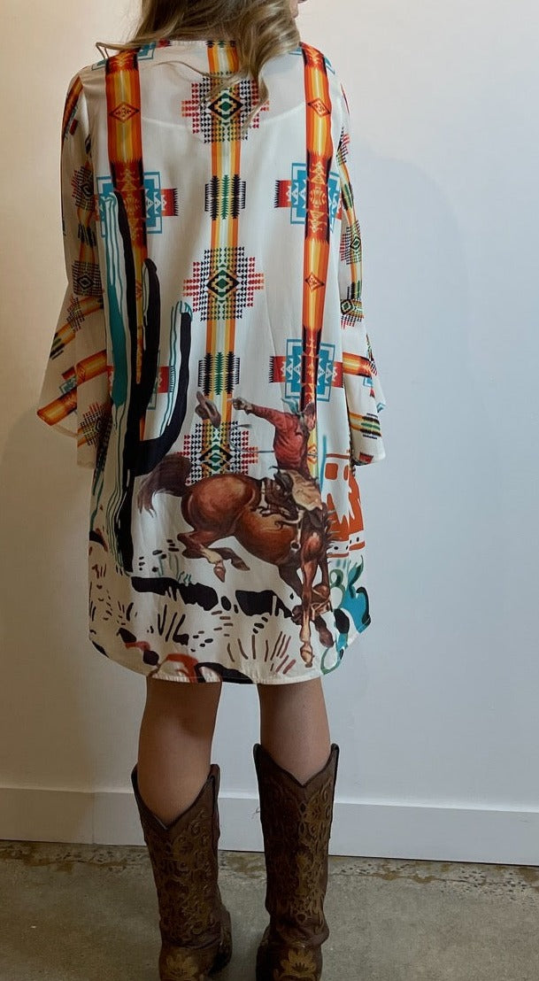Bucking Bronc Aztec Cactus Kimono