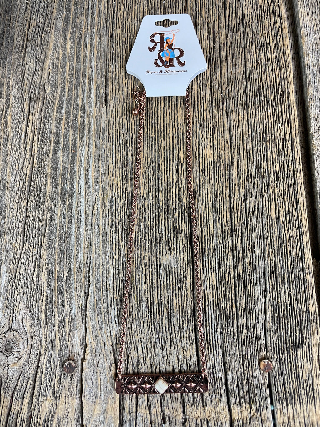 Copper Diamond Bar Necklace