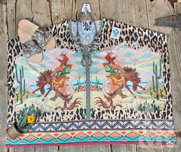 Bucking Bronc Leopard Poncho