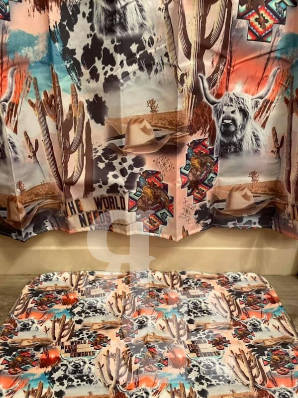 Western Print Shower Curtain or Bath Mat