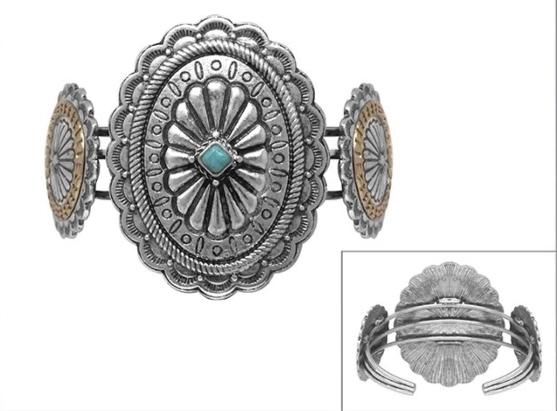 Two Tone Concho Cuff Bracelet