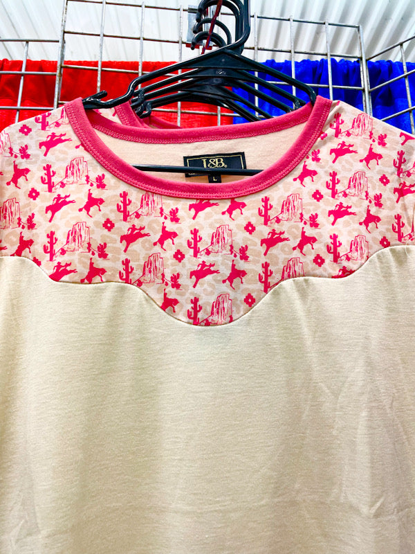 Desert Cowboy Pink Yoke Top