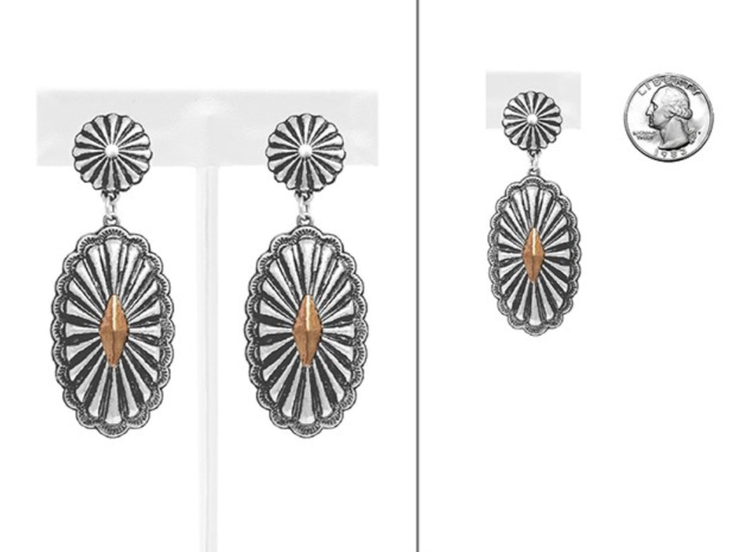 Two Tone Diamond Concho Earrings