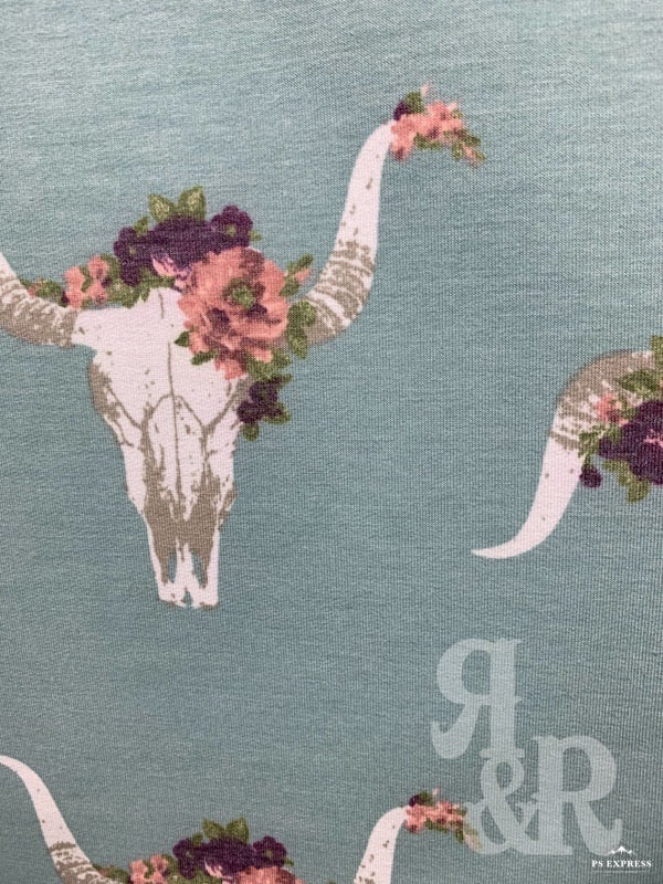 Cow Skull &amp; Flower Baseball Shirt