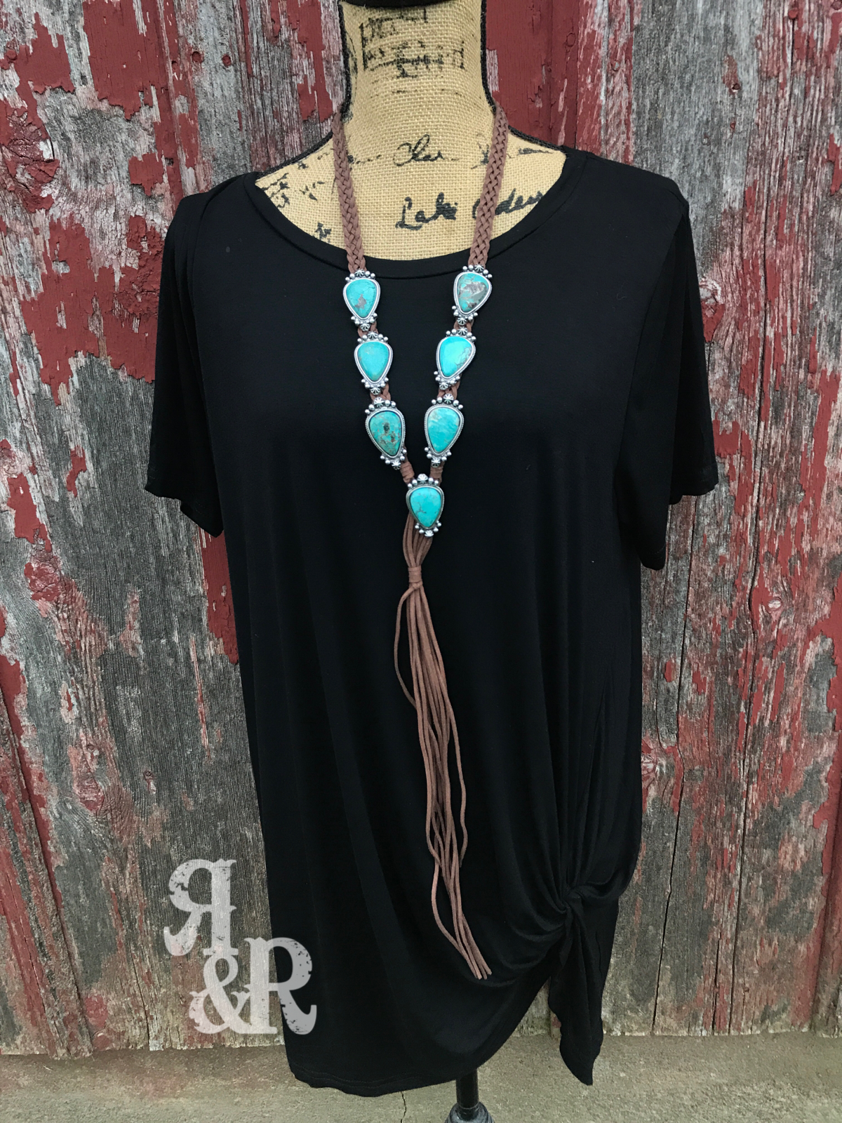 Turquoise Twist Leather Necklace