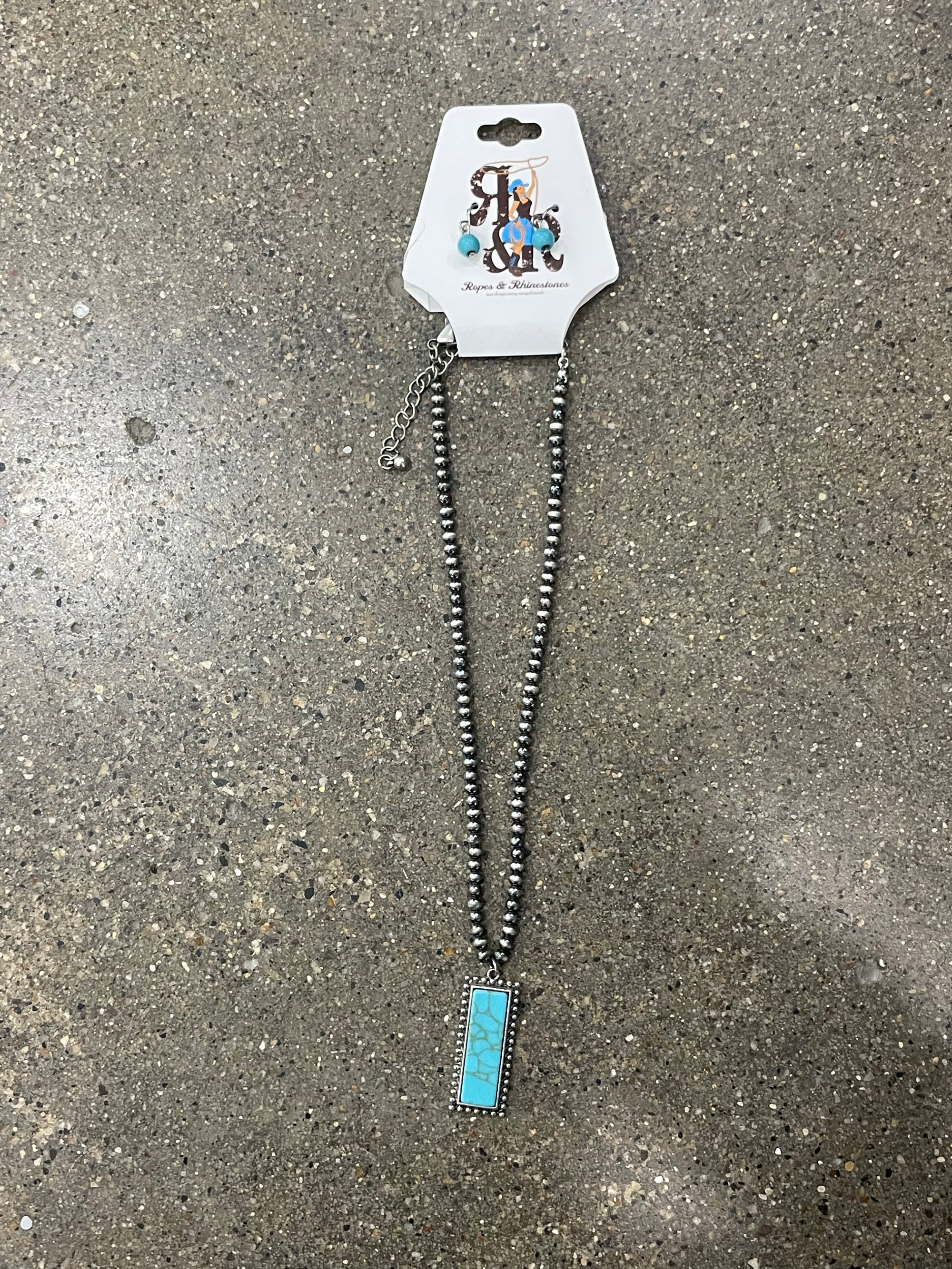 Rectangle Turquiose Pendant Necklace Set
