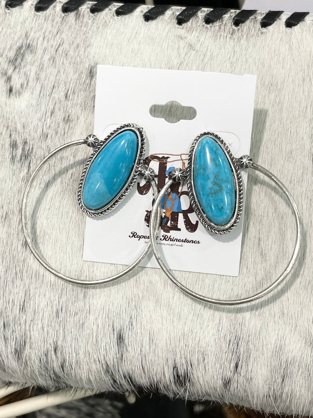 Oval Turquoise with Flat Hoop Earrings