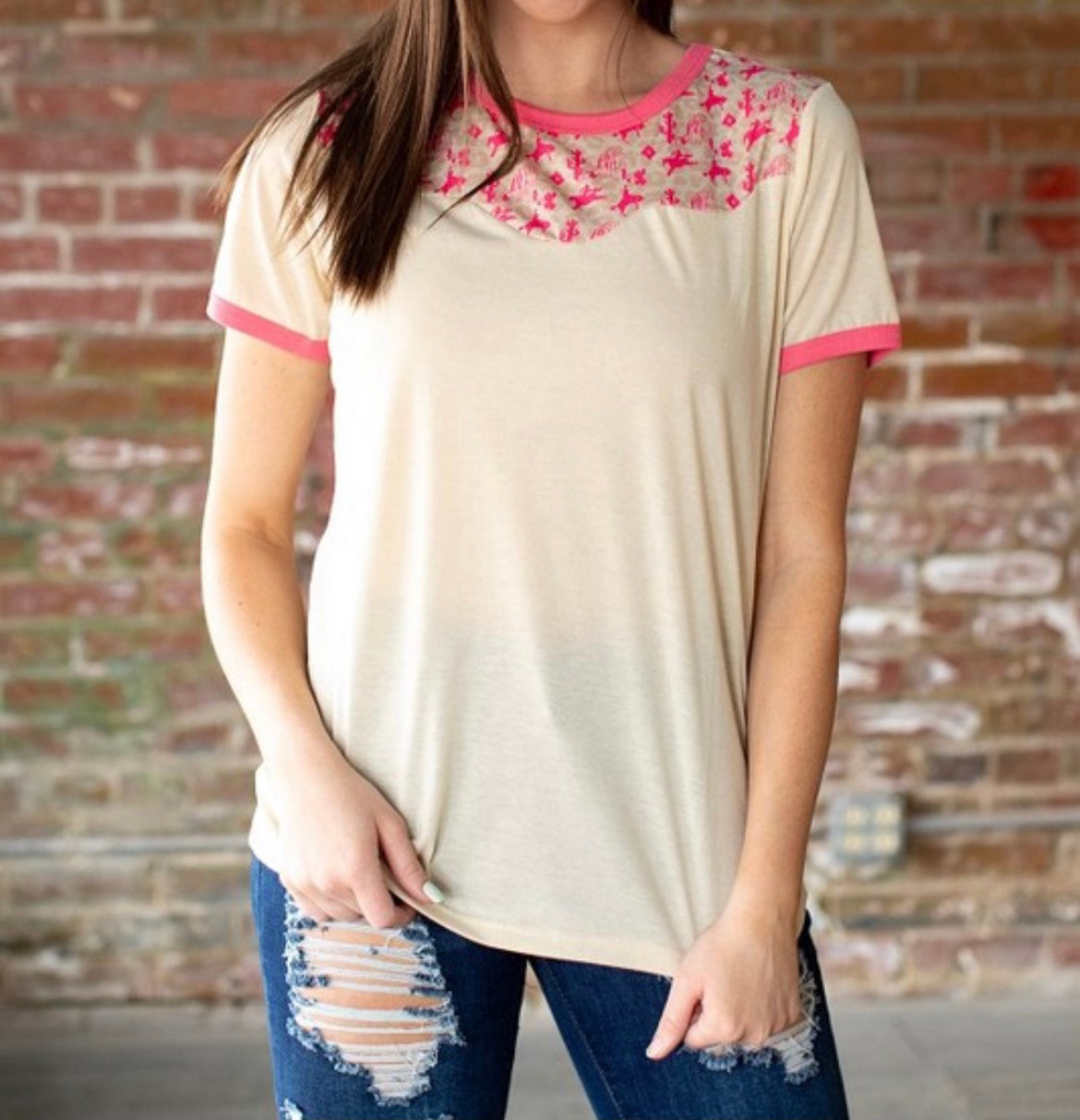 Desert Cowboy Pink Yoke Top