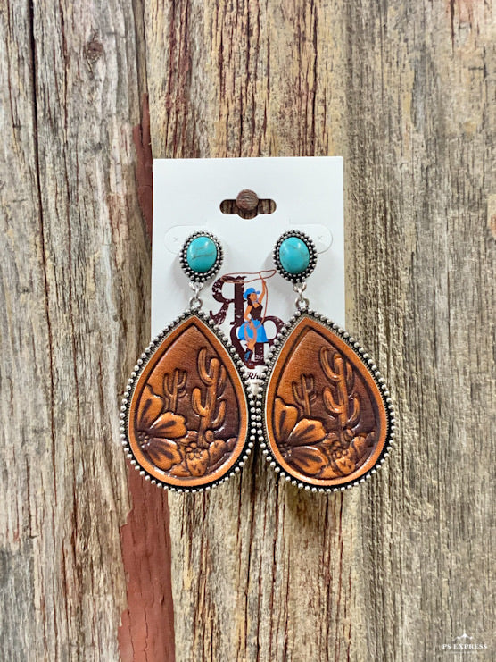 Cactus Flower Leather Earrings
