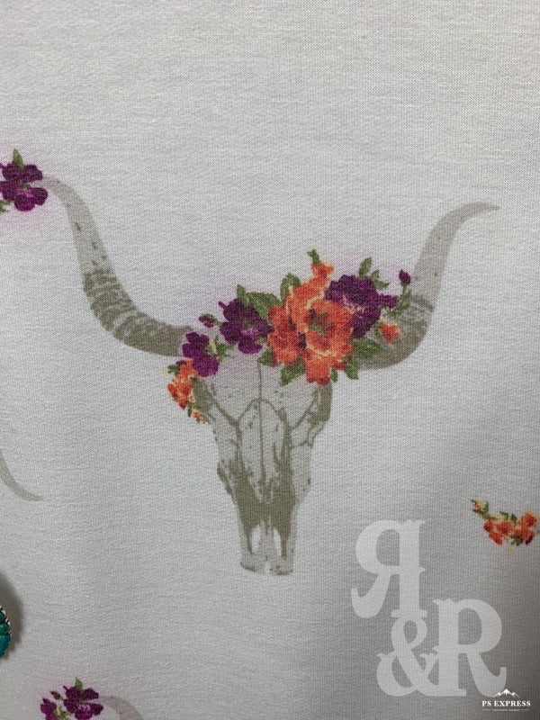 Cow Skull &amp; Flower Baseball Shirt