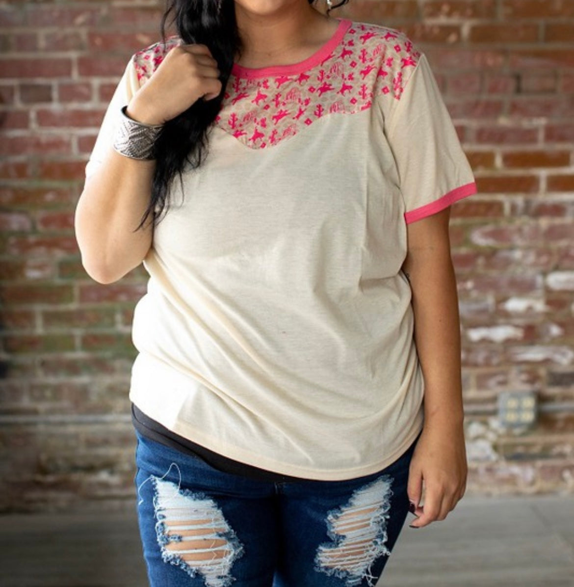 Desert Cowboy Pink Yoke Top