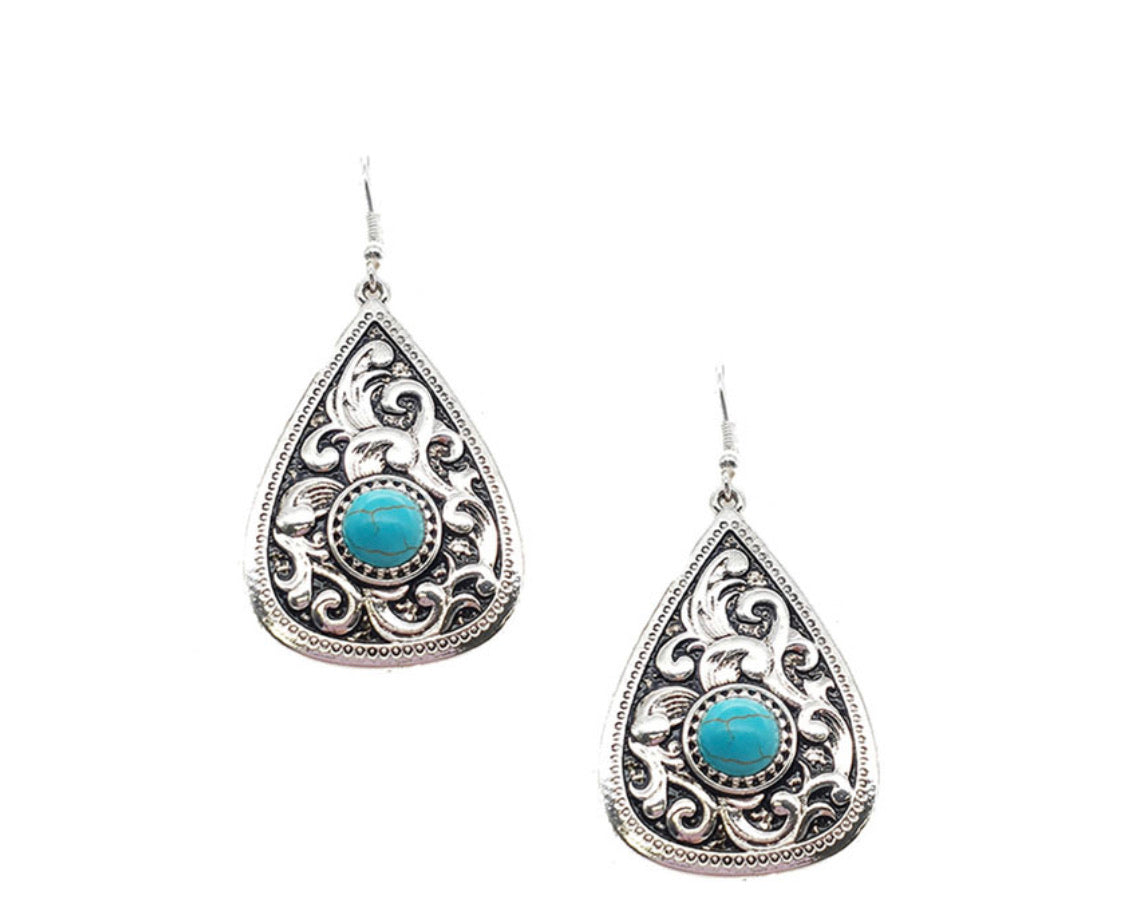 Silver Scroll Stone Earrings